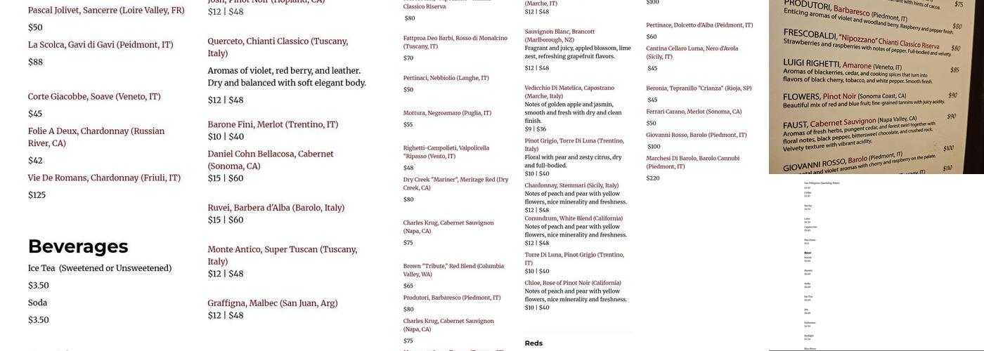 Trattoria Dionisia Menu