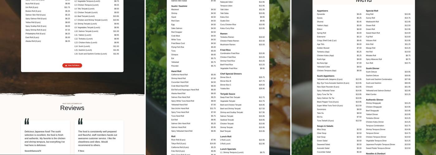 Yutaka Japanese Bistro Menu