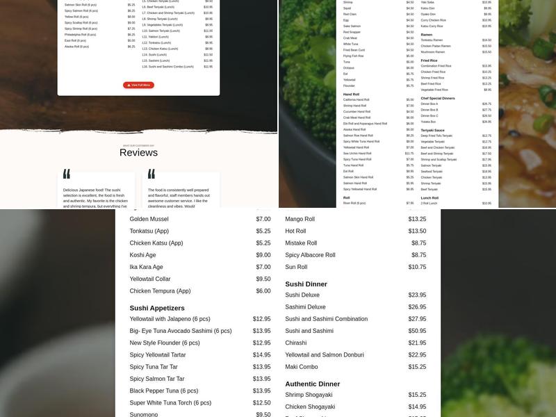 Yutaka Japanese Bistro Menu