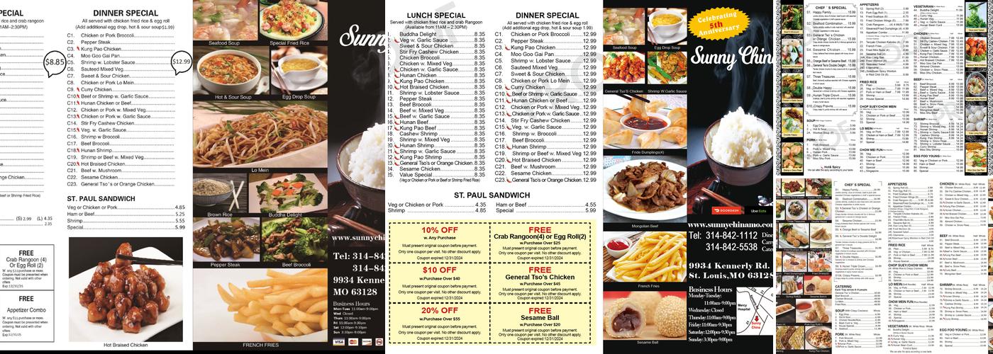Sunny China Menu