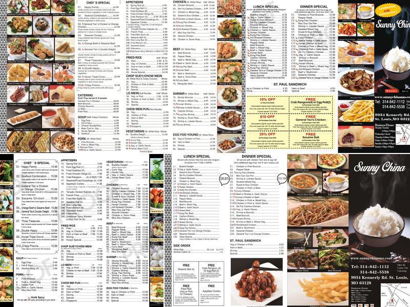 Sunny China Menu