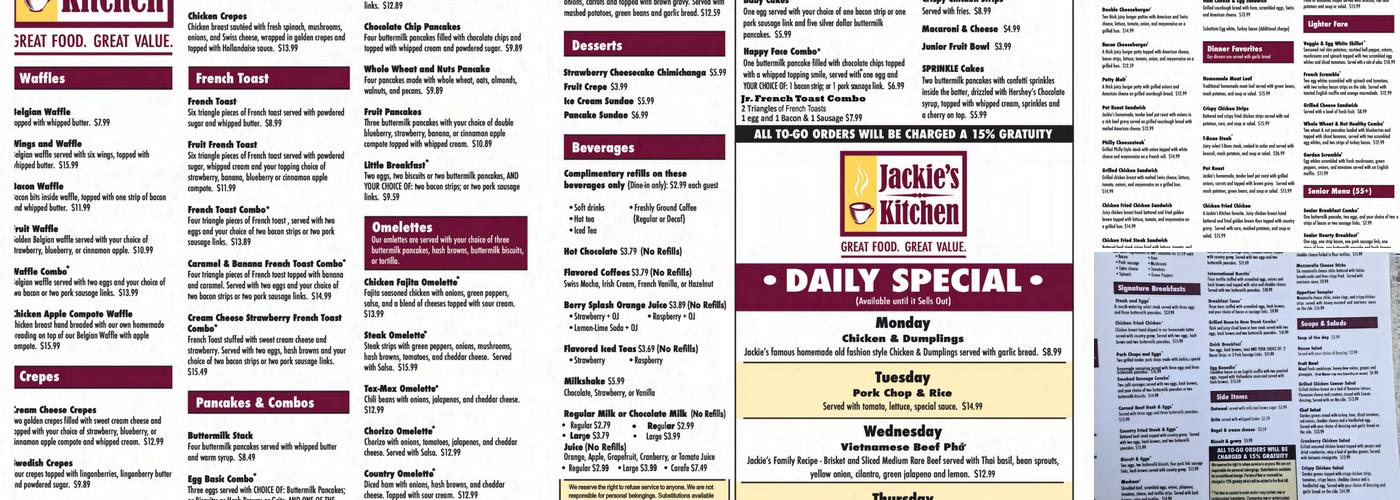 Jackie's Kitchen Menu