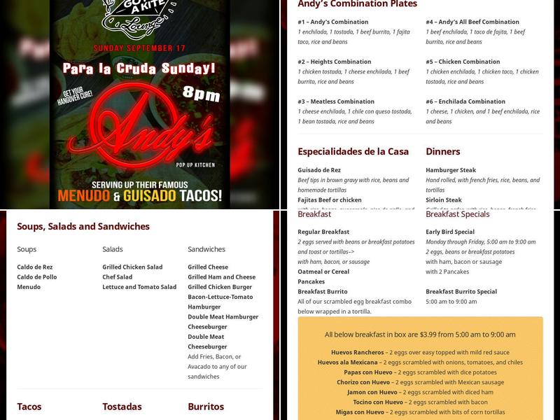 Andy's Home Café Menu