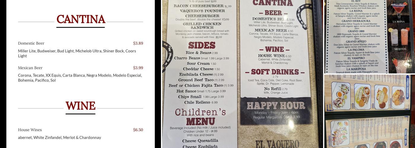El Vaquero Mexican Diner Menu