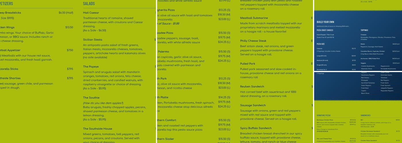 Southside Pizzeria Menu