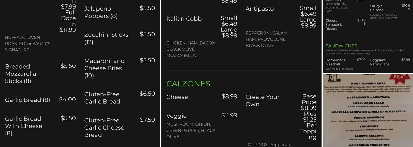 Saucy's Pizza Menu