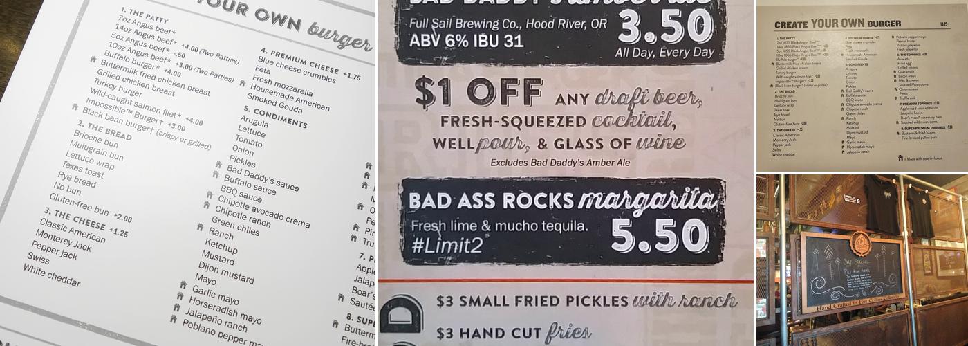 Bad Daddy's Burger Bar Menu