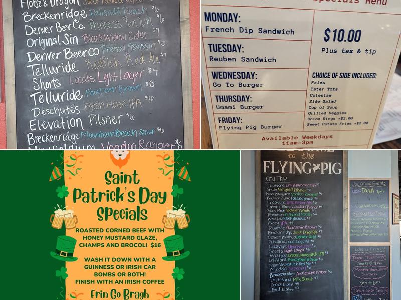 Flying Pig Burger Co. Menu