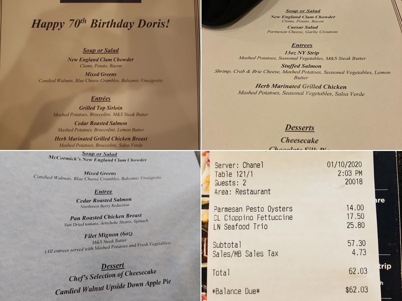 McCormick & Schmick's Seafood & Steaks Menu