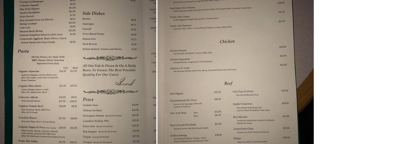 Gerard's Restaurant Menu