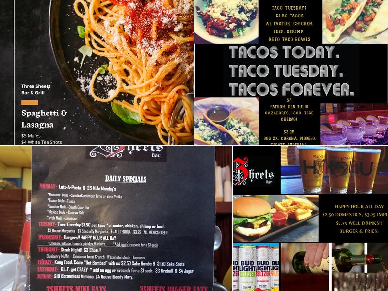 Three Sheets Bar & Grill Menu