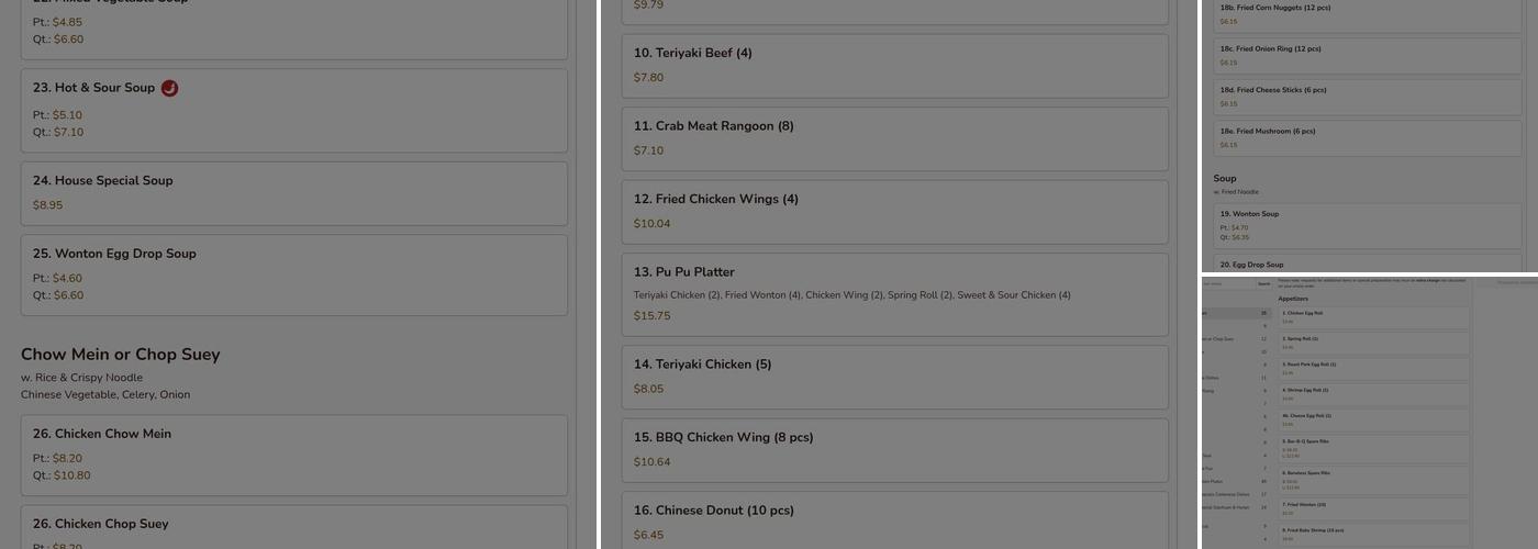 Lian Wang Chinese Restaurant Menu