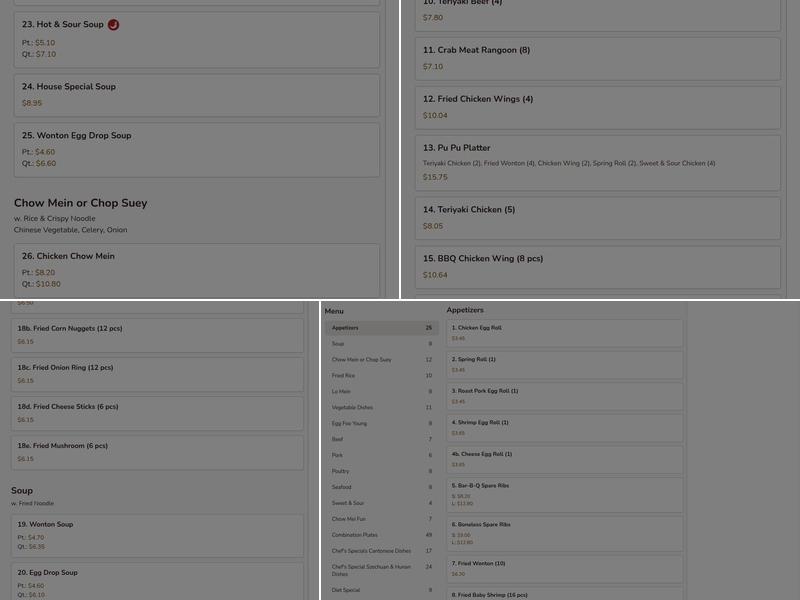 Lian Wang Chinese Restaurant Menu