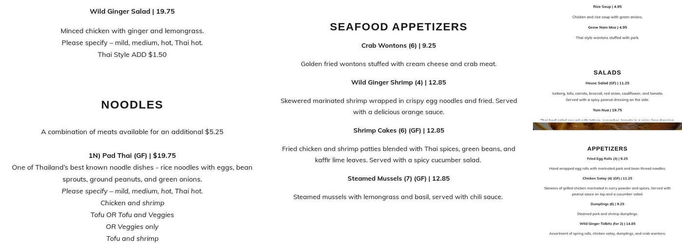 Wild Ginger Menu