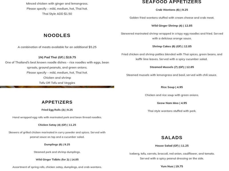 Wild Ginger Menu