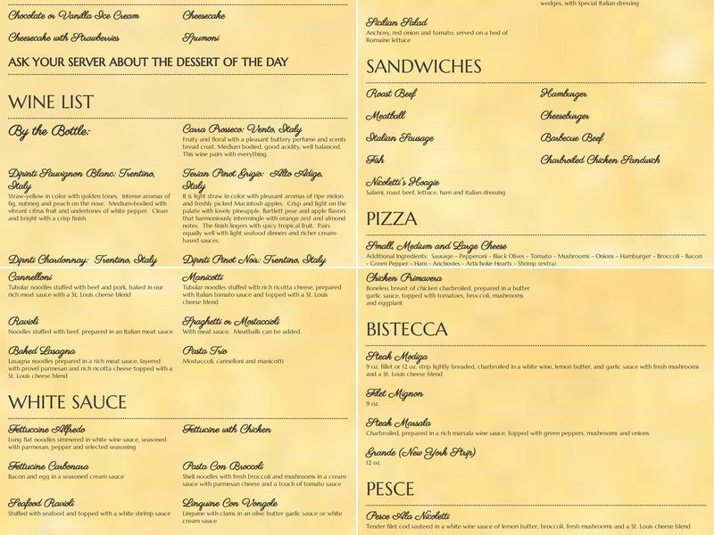 Nicoletti's Menu