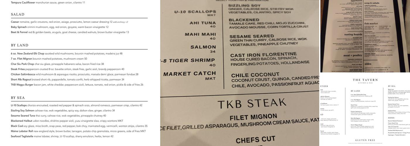 The Tavern Kitchen & Bar Menu