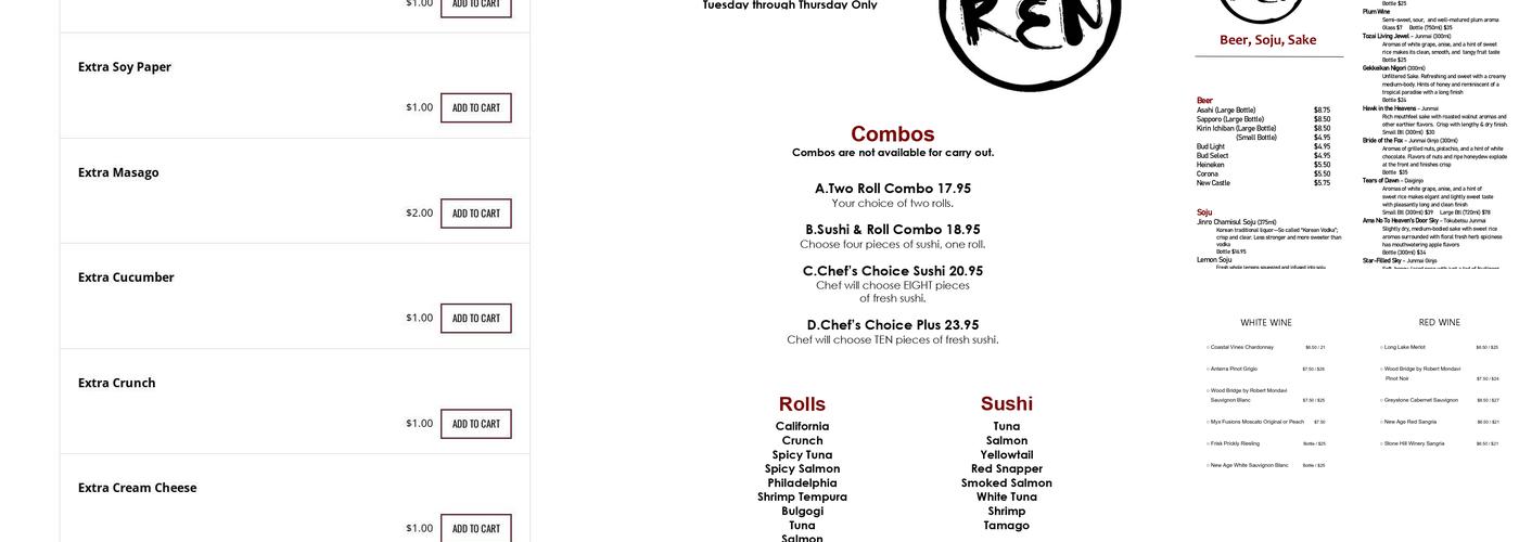 IZAKAYA REN SUSHI & SAKE BAR Menu