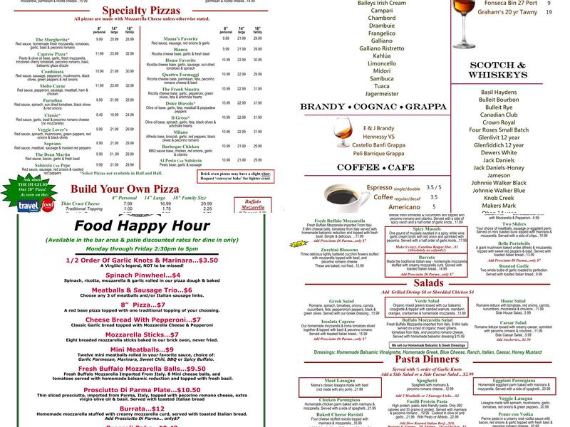 Virgilio's Pizzeria & Wine Bar Menu