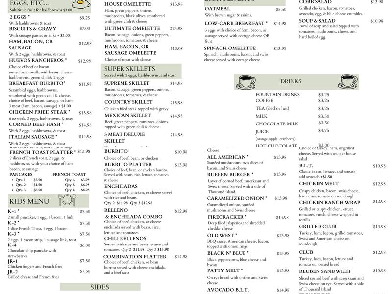 Stone Creek Cafe Menu