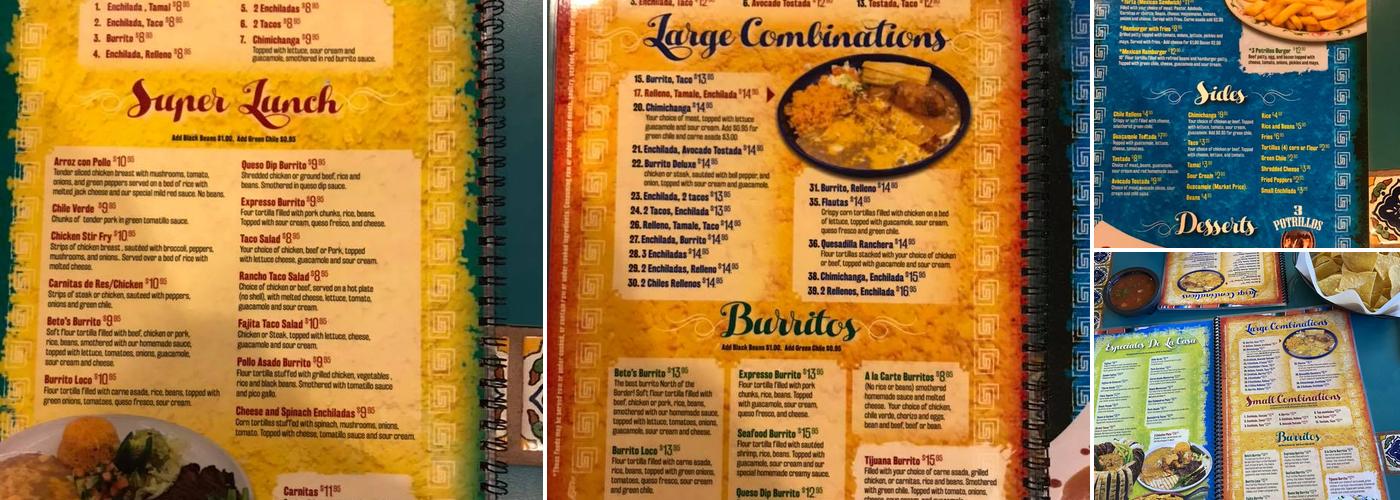 3 Potrillos Restaurant Menu