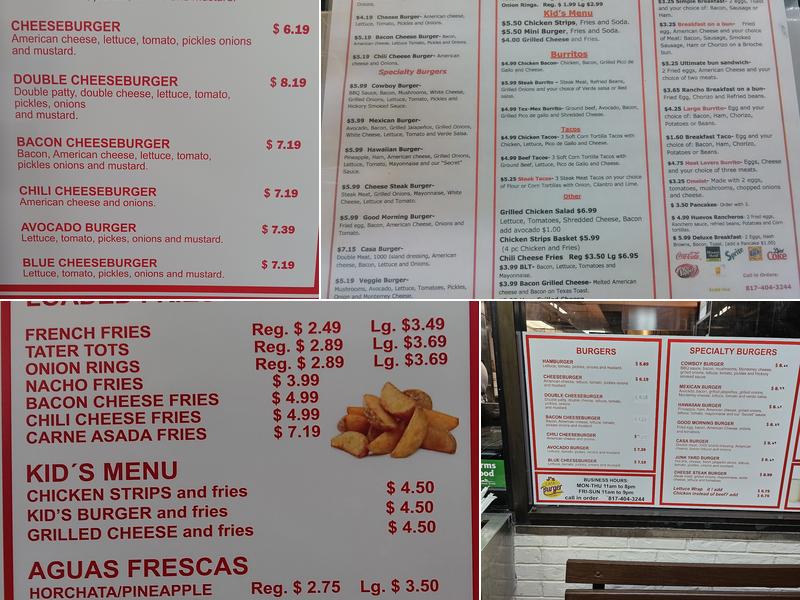 J's Casa Burger Menu