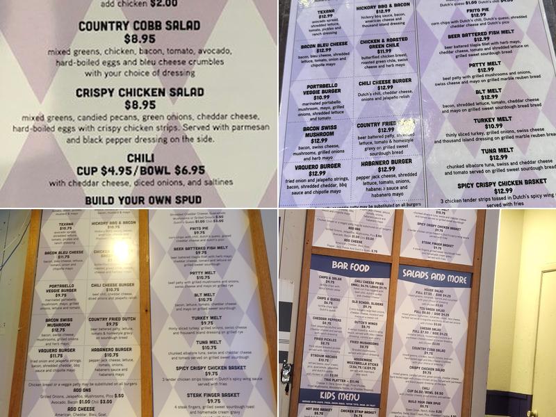 Dutch's Hamburgers Menu