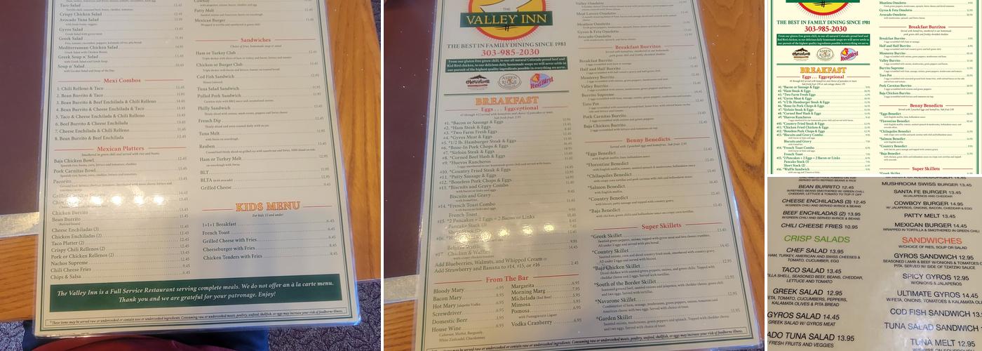 Valley Inn Restaurant Menu