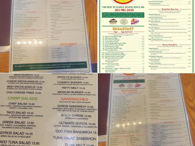 Valley Inn Restaurant Menu