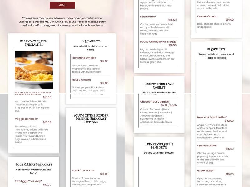 Breakfast Queen Menu