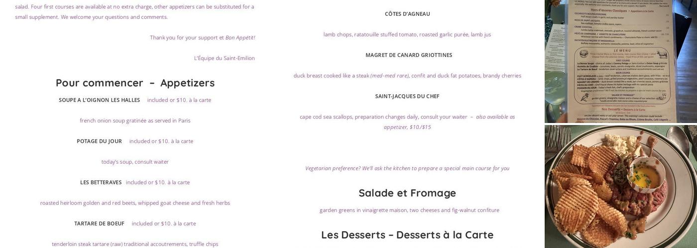 Saint-Emilion Restaurant Menu