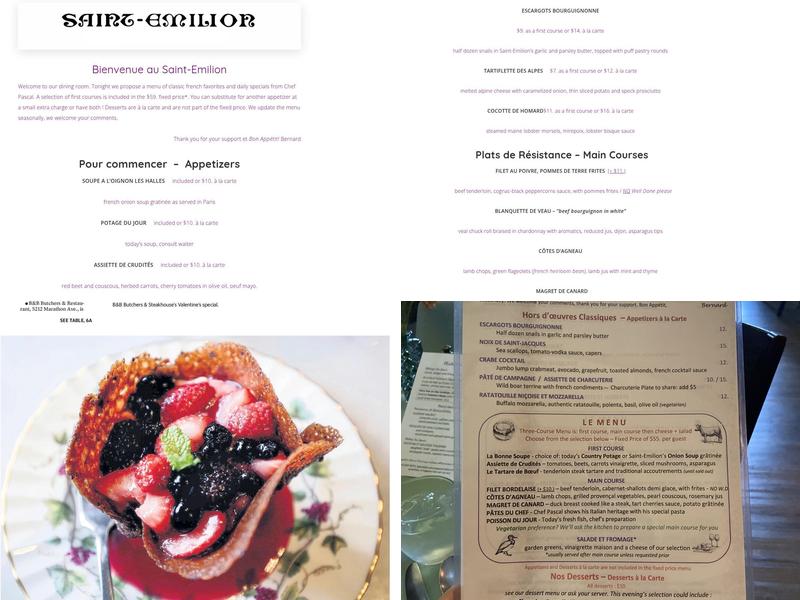 Saint-Emilion Restaurant Menu