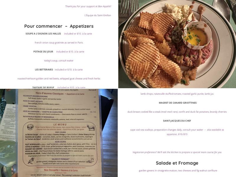 Saint-Emilion Restaurant Menu