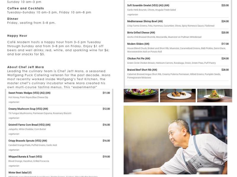 Café Modern Menu