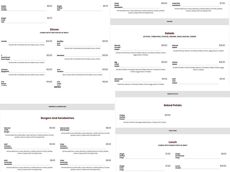 Stormie Monday Cafe Menu