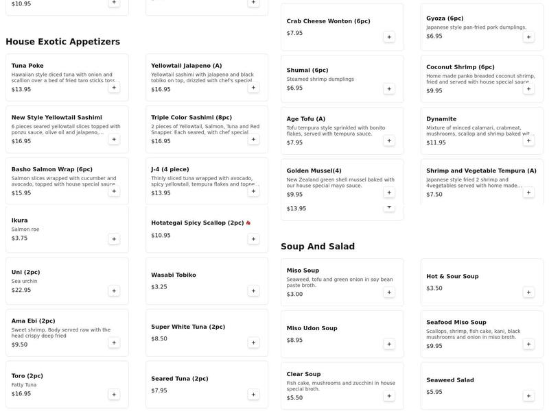 Sushi Basho Menu