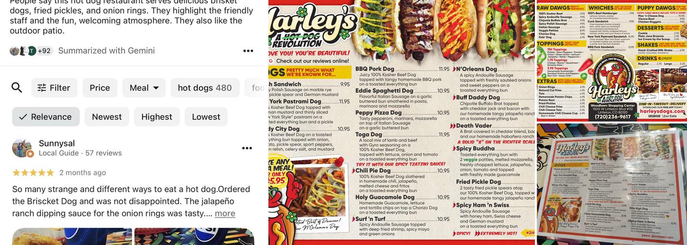 Harley's A Hot Dog Revolution Menu
