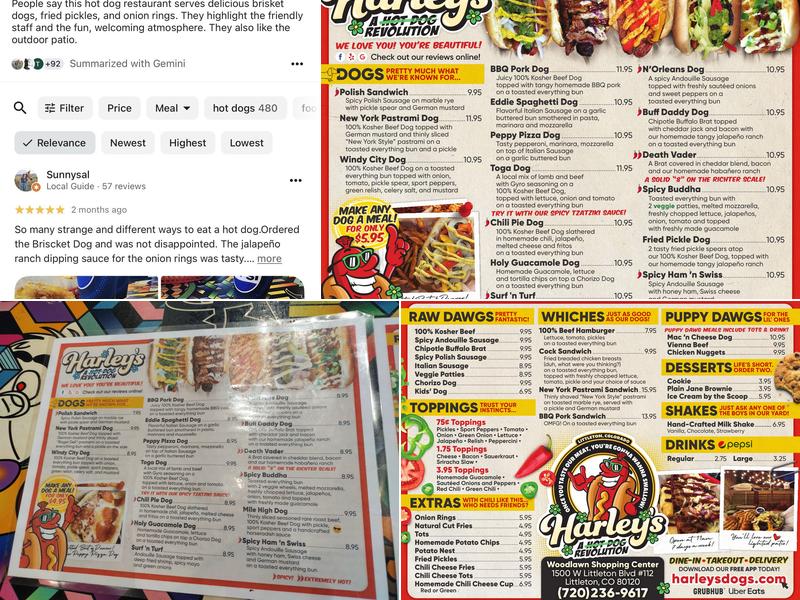 Harley's A Hot Dog Revolution Menu