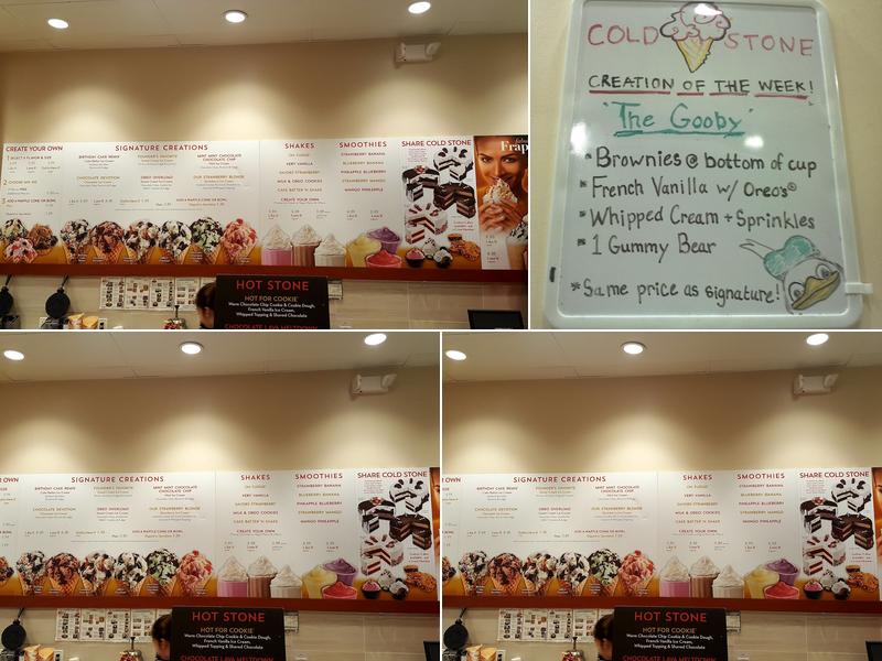 Cold Stone Creamery Menu