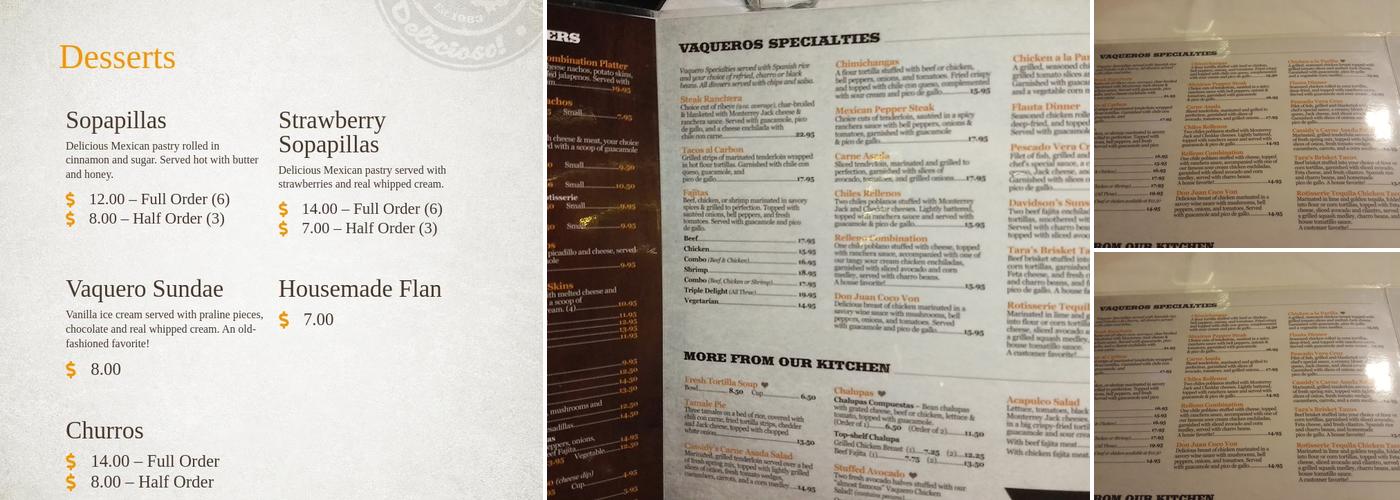Los Vaqueros Menu