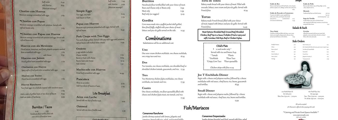 Esperanza's Restaurant & Bakery Menu