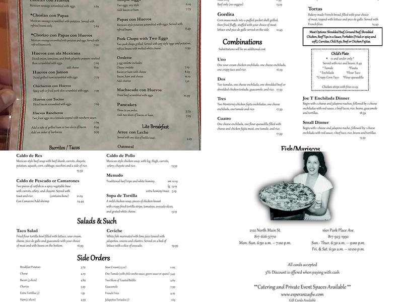 Esperanza's Restaurant & Bakery Menu