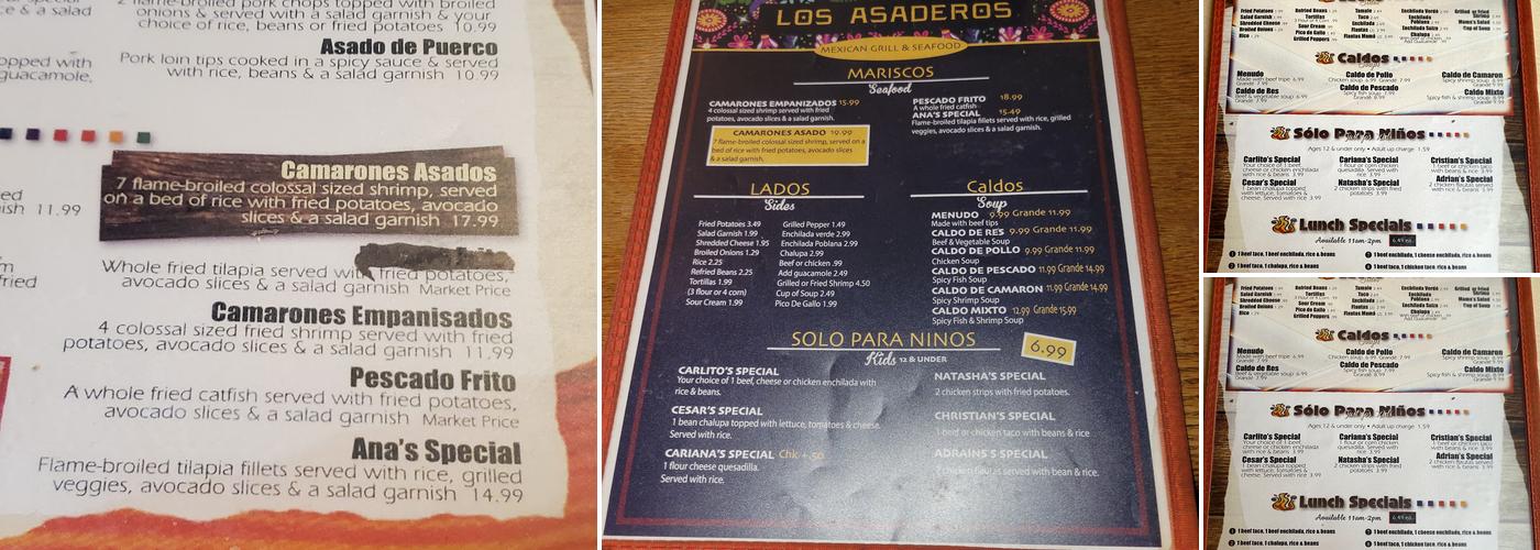 Los Asaderos Menu