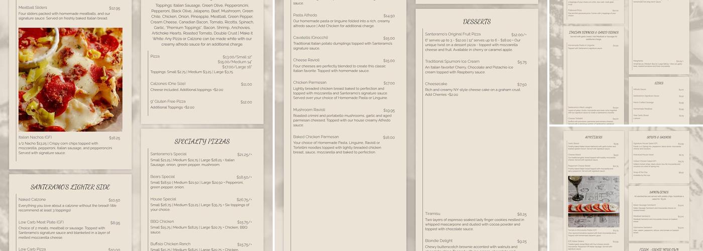 Santeramo's Pizza House and Italian Food Menu