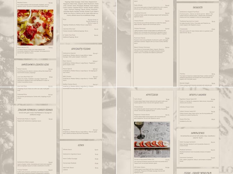 Santeramo's Pizza House and Italian Food Menu