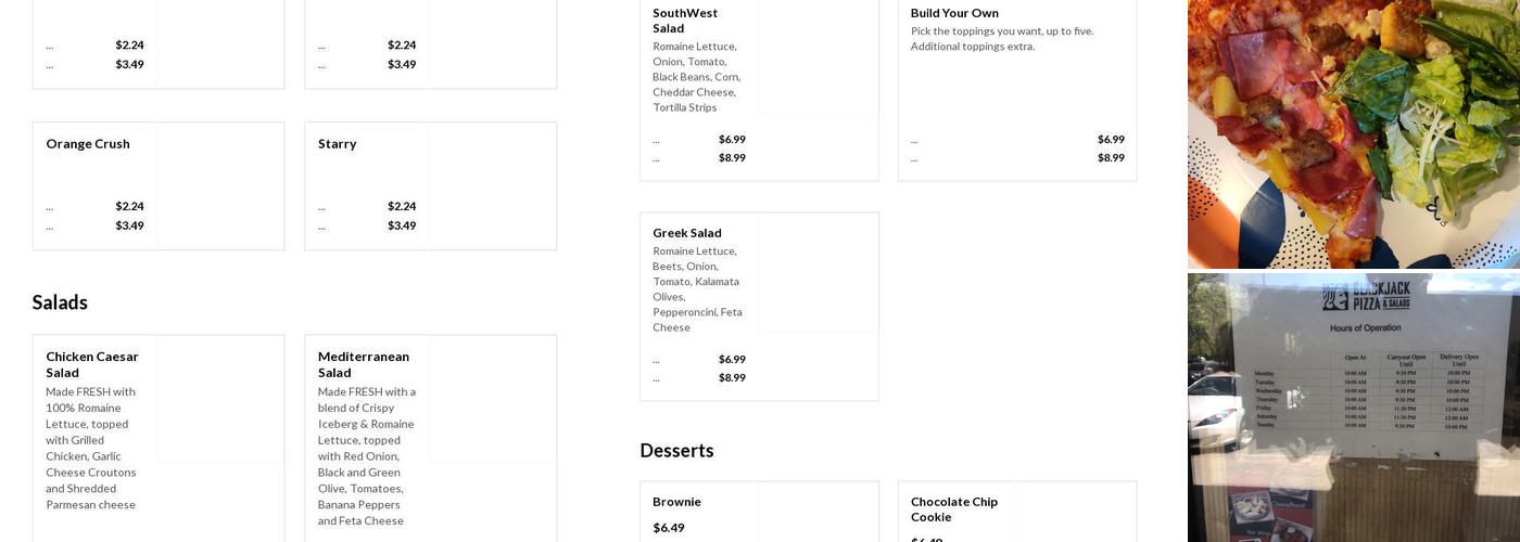 Blackjack Pizza & Salads Menu
