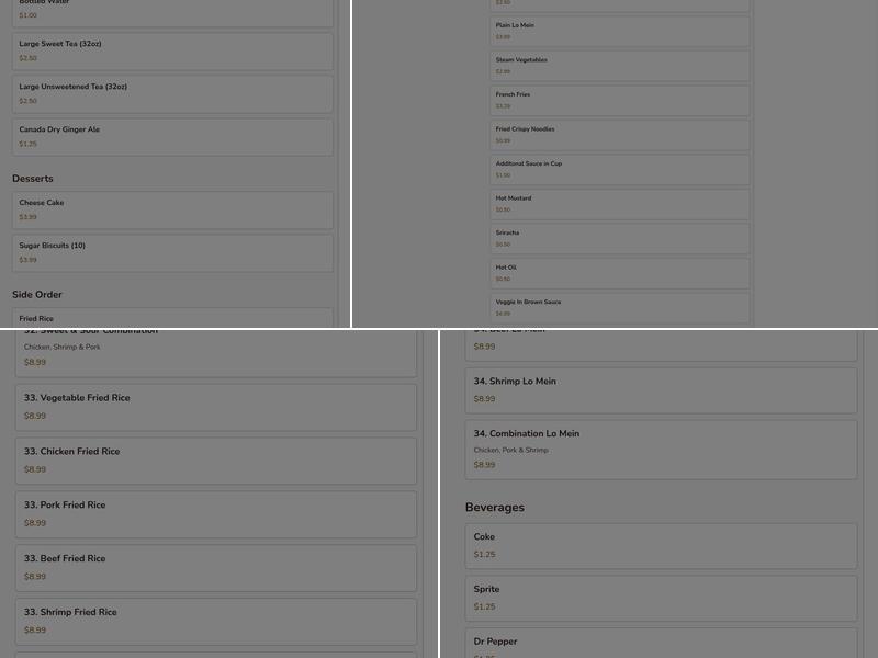 China Town Restaurant Menu