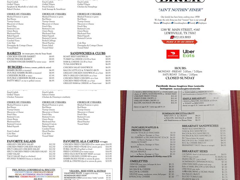 Mama’s Daughters’ Diner Menu