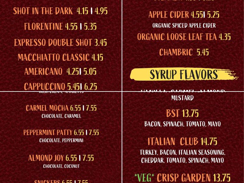 New Moon Bakery and Cafe Menu