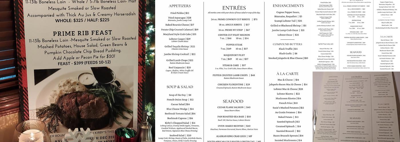 Kirby's Steakhouse Menu